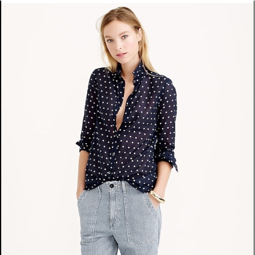 NWT J CREW Boy Shirt in Polka Dot